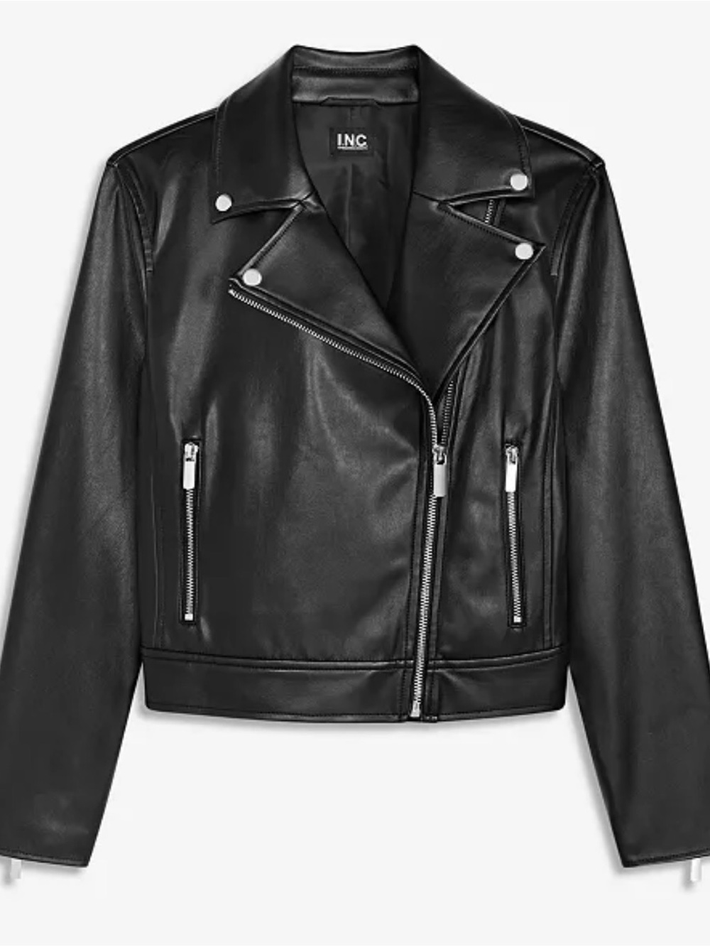 INC International Concepts Black Faux Leather Asymmetrical Moto Jacket size XL